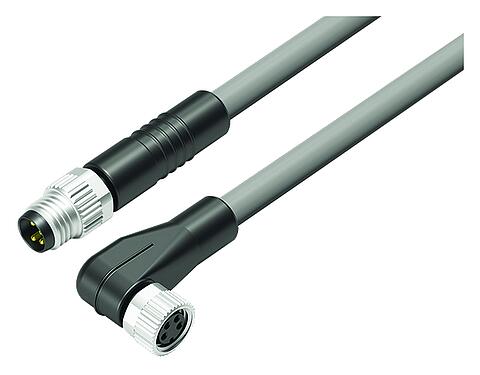 Illustration M8 Connecting cable male cable connector - female angled connector, Contacts: 4, unshielded, moulded on the cable, IP67/IP69K, PVC, grey, 4 x 0.34 mm², 0.6 m