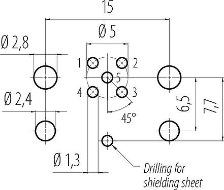 Disposición del conductor M12 Toma de brida, Número de contactos: 5, blindable, THR, IP68, UL 2238, M12x1,0, Montaje en pared