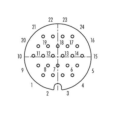 Contact arrangement (Plug-in side) RD30 Female panel mount connector, Contacts: 24, unshielded, solder, IP65, Front mounting