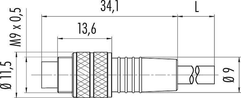 Scale drawing M9 Male cable connector, Contacts: 8, unshielded, moulded on the cable, IP67, PUR, black, 8 x 0.14 mm², 5 m
