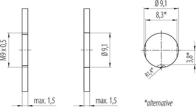 Assembly instructions / Panel cut-out M9 Male panel mount connector, Contacts: 2, unshielded, solder, IP40, M9x0,5, Rear mounting