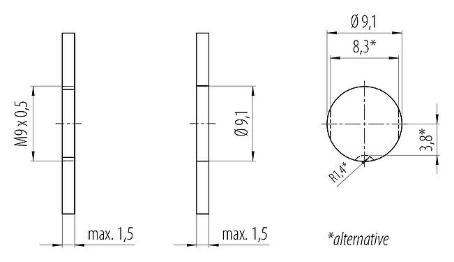 Assembly instructions / Panel cut-out M9 Male panel mount connector, Contacts: 3, unshielded, solder, IP40, M9x0,5, Rear mounting