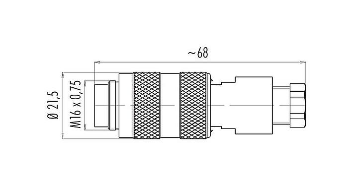 Scale drawing M16 Male cable connector, Contacts: 4 (04-a), 6.0-8.0 mm, unshielded, solder, IP67