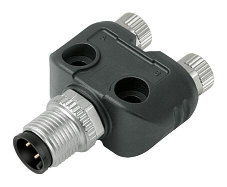 Illustration M12/M8 Twin distributors, Y-distributor, male connector - 2 female connector, Contacts: 4/3, unshielded, pluggable, IP68, UL 2238