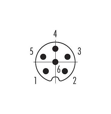 Contact arrangement (Plug-in side) M8 Male panel mount connector, Contacts: 6, shieldable, THT, IP67, UL 2238, M8x1.0, Rear mounting, potted