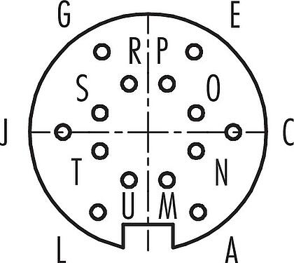 Disposición de los contactos (lado de la conexión) Bayoneta Toma de brida, Número de contactos: 14, sin blindaje, soldadura, IP40, M18x0,75, Montaje frontal