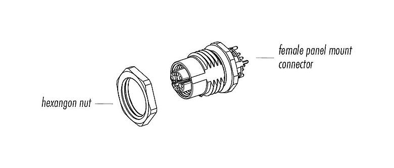 Dessin des composants M12 Embase femelle, Contacts: 8, blindé, assemblés avec câble, IP67, UL, M16x1,5, Ethernet, PUR, vert, 4 x 2 x AWG 26/7, Montage mural arrière, 0,5 m