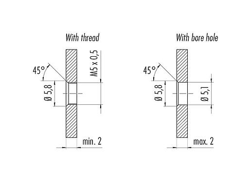 Assembly instructions / Panel cut-out M5 Female panel mount connector, Contacts: 3, unshielded, single wires, IP67, M5x0.5, Front mounting, potted