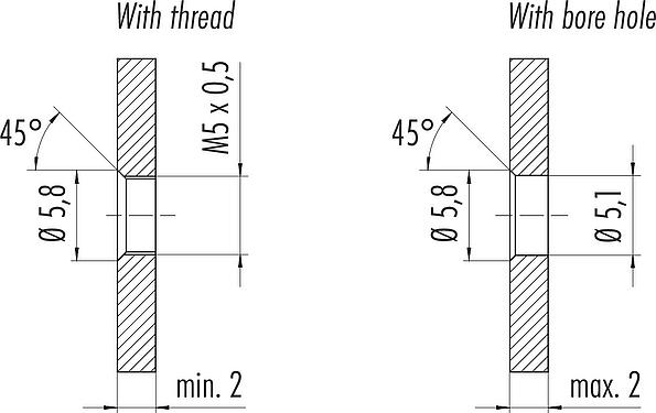 Instructions de montage / Découpe du panneau M5 Embase mâle, Contacts: 3, non blindé, fils, IP67, M5x0,5, Montage frontal, coulé