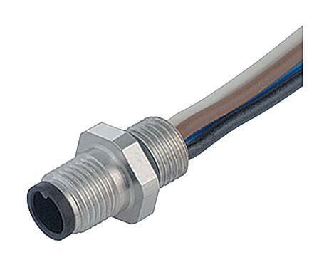 Illustration M5 Male panel mount connector, Contacts: 3, unshielded, single wires, IP67, M5x0.5, Front mounting, potted