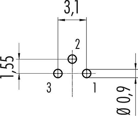 Conductor layout M9 Male panel mount connector, Contacts: 3, unshielded, THT, IP40, M9x0,5, Rear mounting