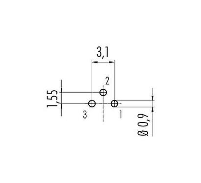 Conductor layout M9 Male panel mount connector, Contacts: 3, unshielded, THT, IP40, M9x0,5, Rear mounting