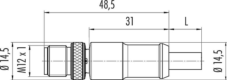 Dibujo a escala M12 Conector de cable macho, Número de contactos: 8, blindado, moldeado en el cable, IP67, Ethernet CAT5e, TPE, azul/verde, 4 x 2 x AWG 24, 10 m