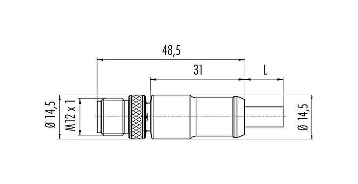Scale drawing M12 Male cable connector, Contacts: 8, shielded, moulded on the cable, IP67, Ethernet CAT5e, TPE, teal, 4 x 2 x AWG 24, 10 m