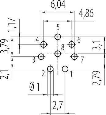 Disposition du conducteur Snap-In Embase femelle, Contacts: 8, non blindé, THT, IP67, VDE, M12x1,0, Montage frontal