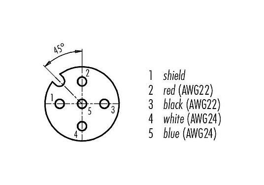 Contact arrangement (Plug-in side) M12 Female cable connector, Contacts: 5, shielded, moulded on the cable, IP68, UL 2238, CAN-Bus, PUR, violet, 1 x 2 x AWG 22 + 1 x 2 x AWG 24, 5 m