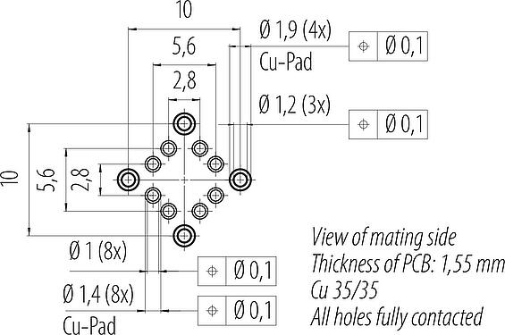Disposición del conductor M16 Toma de brida, Número de contactos: 8, blindable, THR, IP67, M18x0,75, Montaje en pared