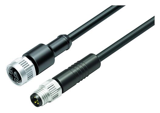 Illustration M12/M8 Connecteur mâle - connecteur femelle, Contacts: 4, non blindé, surmoulé sur le câble, IP67/IP69K, UL 2238, PLTC, TPE, noir, 4 x 0,34 mm², 0,3 m