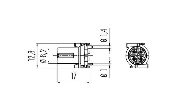 Dibujo a escala M12 Toma intgrada, Número de contactos: 5, blindable, SMT, IP67