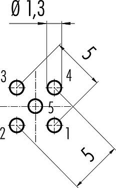 Conductor layout M12 Female panel mount connector, Contacts: 5, unshielded, THT, IP68, PG 9, Rear mounting