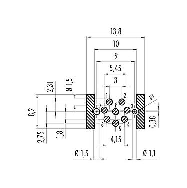 Disposición del conductor M12 Toma de brida, Número de contactos: 8, blindable, SMT, IP67, M14x1,0, Montaje frontal