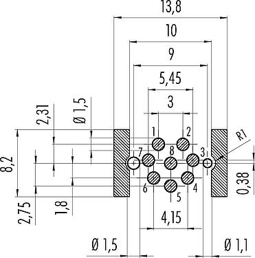 Disposición del conductor M12 Toma intgrada, Número de contactos: 8, sin blindaje, SMT, IP67