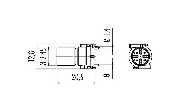Dessin coté M12 Encastrable mâle, Contacts: 5, blindable, SMT, IP67