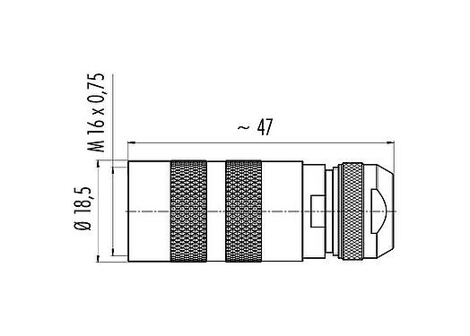 Scale drawing M16 Female cable connector, Contacts: 3 (03-a), 4.1-7.8 mm, shieldable, solder, IP68, UL 2238, Short version