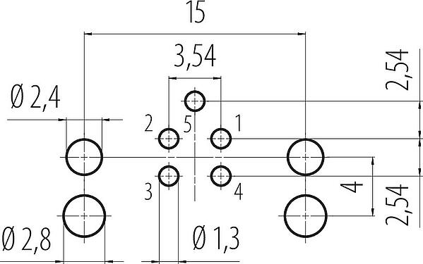 Disposition du conducteur M12 Embase mâle, coudé, Contacts: 5, non blindé, THR, IP68, UL 2238, Montage mural arrière, pour assemblage PCB