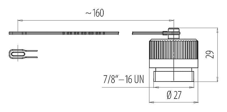 Scale drawing 7/8" Protecting cap, IP67, with retaining strap