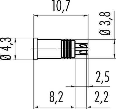 Dibujo a escala M5 Enchufe integrado, Número de contactos: 4, sin blindaje, soldadura, IP67, para tubo M5