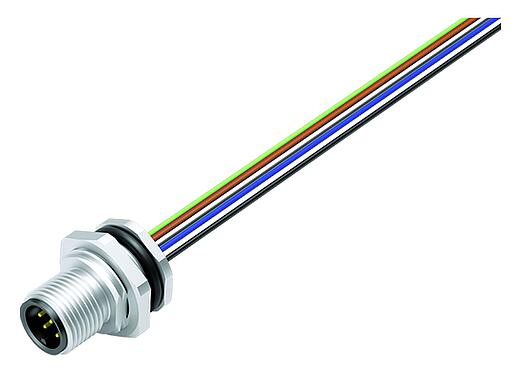 Illustration M12 Male panel mount connector, Contacts: 8, unshielded, single wires, IP68, UL 2238, M16x1.5, Rear mounting, stainless steel, potted