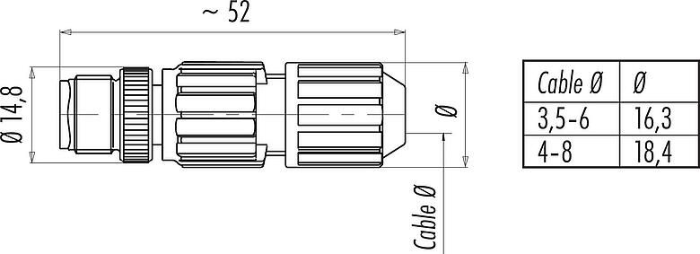 Dessin coté M12 Connecteur mâle, Contacts: 4, 4,0-8,0 mm, non blindé, IDC, IP67