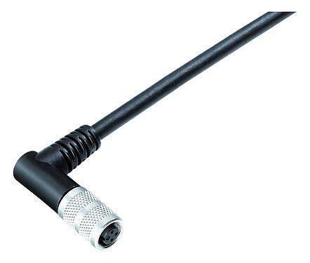 Illustration M9 Female angled connector, Contacts: 7, shielded, moulded on the cable, IP67, PUR, black, 8 x 0.14 mm², 2 m