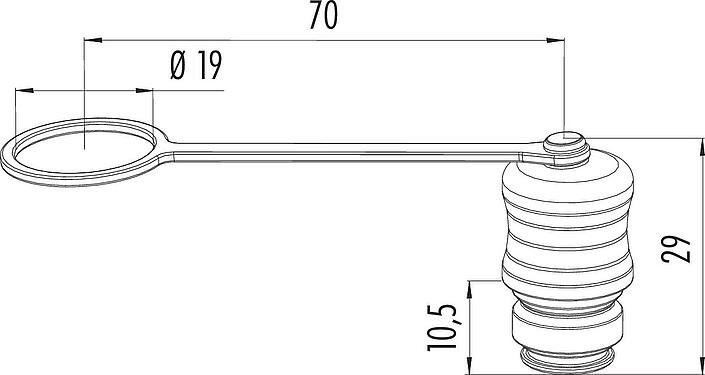 Dibujo a escala Tapa protectora, IP67, con correa de sujeción