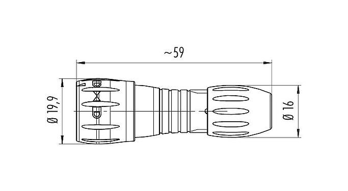 Scale drawing Bayonet Male cable connector, Contacts: 8, 4.0-6.0 mm, unshielded, solder, IP67