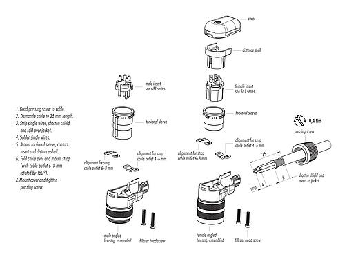 Assembly instructions M16 Male angled connector, Contacts: 2 (02-a), 6.0-8.0 mm, shieldable, solder, IP40