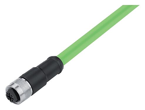 Illustration M12 Female cable connector, Contacts: 4, shielded, moulded on the cable, IP67, UL 2238, Profinet/Ethernet CAT5e, PUR, green, 4 x AWG 22, 2 m