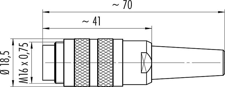 Dessin coté M16 Connecteur mâle, Contacts: 4 (04-a), 4,0-6,0 mm, blindable, pince à visser, IP40