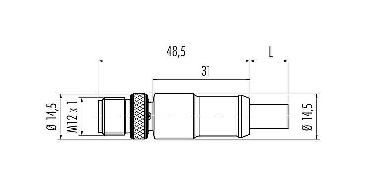 Dessin coté M12 Connecteur mâle, Contacts: 4, blindé, surmoulé sur le câble, IP67, UL 2238, Profinet/Ethernet CAT5e, PUR, vert, 4 x AWG 22, 2 m