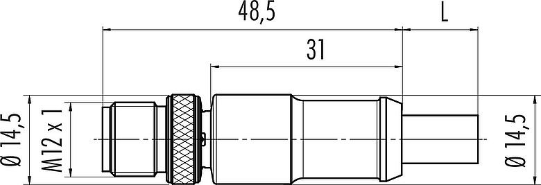 Dessin coté M12 Connecteur mâle, Contacts: 4, blindé, surmoulé sur le câble, IP67, UL 2238, Profinet/Ethernet CAT5e, PUR, vert, 4 x AWG 22, 1 m