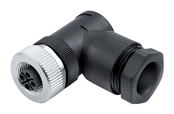Ilustración M12 Conector hembra en ángulo, Número de contactos: 3+PE, 8,0-10,0 mm, sin blindaje, tornillo extraíble, IP67, UL 2238, VDE