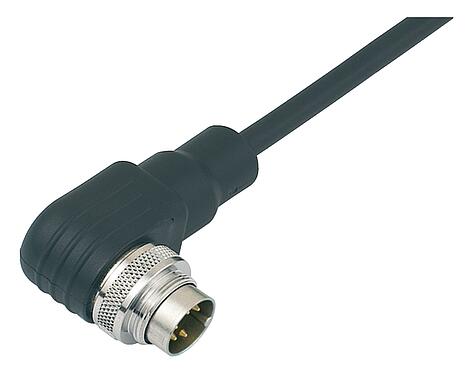 Illustration M16 Male angled connector, Contacts: 5 (05-a), unshielded, moulded on the cable, IP67, PUR, black, 5 x 0.25 mm², 2 m