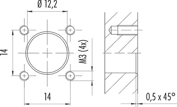 Instructions de montage / Découpe du panneau M12 Embase mâle, carré, Contacts: 8, non blindé, fils, IP40, UL 2238, M3 (4x), Montage frontal, coulé