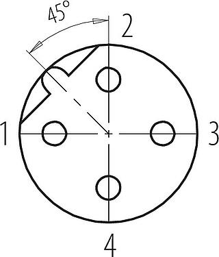 Disposition des contacts (Côté plug-in) M12 Connecteur femelle coudé, Contacts: 4, 4,0-6,0 mm, non blindé, pince à visser, IP67, UL 2238