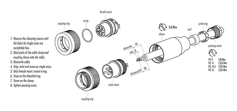 Assembly instructions RD30 Male cable connector, Contacts: 4+PE, 14.0-18.0 mm, unshielded, screw clamp, IP65, ESTI+, VDE