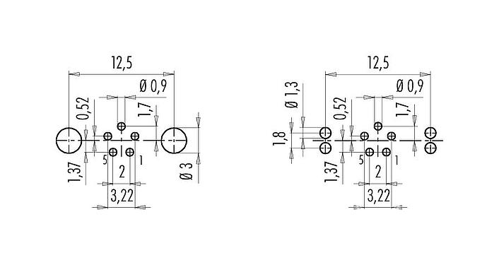 Disposición del conductor M9 Enchufe de brida, Número de contactos: 5, blindable, THT, IP67, M12x0,5, Montaje en pared, moldeado