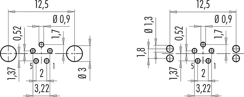 Disposición del conductor M9 Enchufe de brida, Número de contactos: 5, blindable, THT, IP67, M12x0,5, Montaje en pared, moldeado