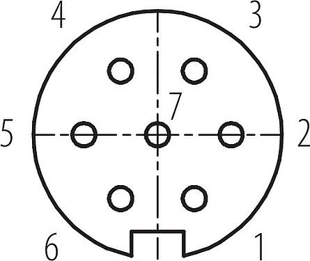Contact arrangement (Plug-in side) M16 Female panel mount connector, Contacts: 7 (07-a), unshielded, THT, IP67, UL 2238, M18x0,75, Rear mounting