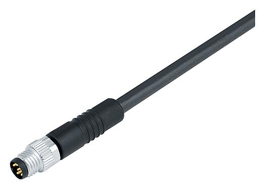 Illustration M8 Male cable connector, Contacts: 6, unshielded, moulded on the cable, IP67/IP69K, UL 2238, PUR, black, 6 x 0.25 mm², 2 m